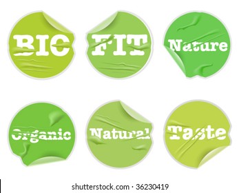 Set of labels with words bio, fit, nature, organic, natural and taste