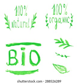 set of labels for your design watercolor made pointing to the environmental origin of the product
