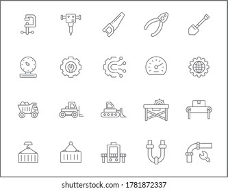 Set of labor and construction icons line style. It contains such Icons as industrial equipment, industry, tools, engineering, machinery, working, work, project, job and other. 