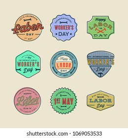 set of labor day badges. international workers day greeting cards. vector Illustration
