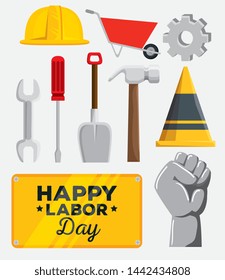 set of labor day celebration and decoration