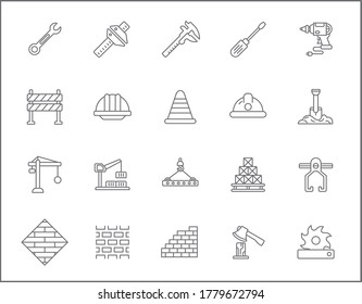 Set of labor day and construction icons line style. It contains such Icons as industrial equipment, industry, tools, engineering, machinery, working, work, project and other. 