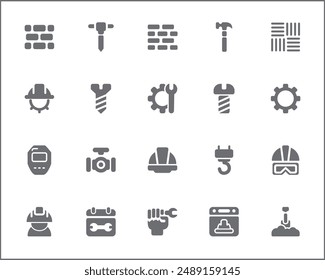 Set of Labor Day and industry Icons line style. Contains such Icons as engineer, architect, service, job, worker, factory, builder, labour, employee, helmet And Other Elements.