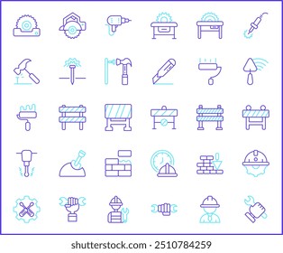 Set of Labor Day and industry Icons line style. Contains such Icons as engineer, architect, service, job, worker, factory, builder, labour, employee, helmet And Other Elements.