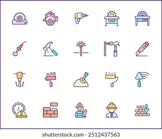 Set of Labor Day and industry Icons line style. Contains such Icons as engineer, architect, service, job, worker, factory, builder, labour, employee, helmet And Other Elements.