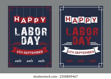 Set of Labor Day sale Poster, promotions, advertising, banners, templates, flyer with American flag Color, Template For Business Purposes. 