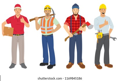 set of labor workers in flat style