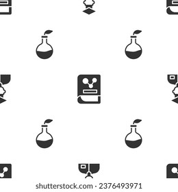 Set Laboratory assistant, Chemistry book and Plant breeding on seamless pattern. Vector