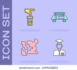 Set Laboratory assistant, Test tube and flask, Gaseous and Electronic scales icon. Vector