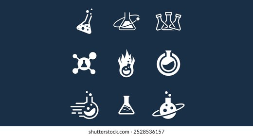 Conjunto do logotipo do copo do laboratório. Logótipo do frasco de laboratório.