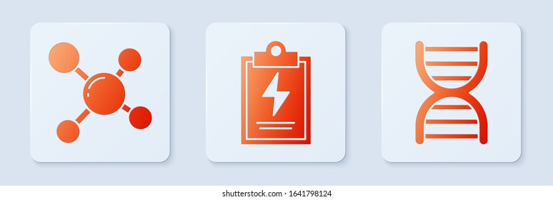 Set Laboratory clipboard with checklist, Molecule and DNA symbol. White square button. Vector