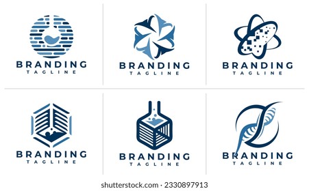 Set of laboratory and DNA logo design. Modern biology scientific lab logo brand.