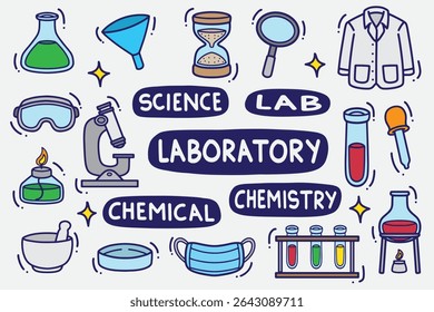 set of laboratory doodle with color good for background, wallpaper, element design, icon, etc	