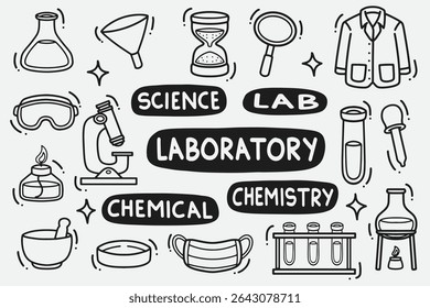Set van laboratorium doodle goed voor achtergrond, behang, element ontwerp, pictogram, etc