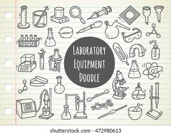 Set of laboratory equipment in doodle style