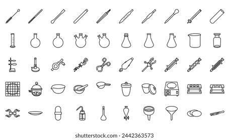 Set of laboratory equipment line icons.