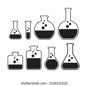set of laboratory filled with liquid. chemistry flasks 