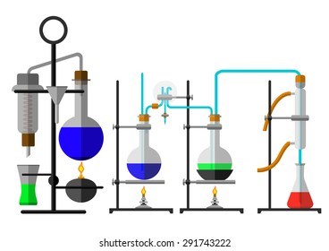 Set laboratory flask chemical reagent in flat design. Eps10 vector illustration. Isolated on white background