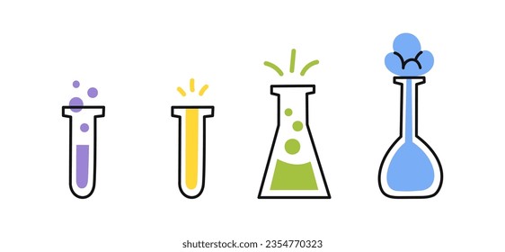 Set of laboratory flask icons. Flat vector illustration.