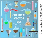 Set of laboratory flasks. Chemistry objects in flat design.