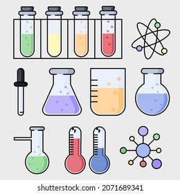 Set of laboratory flasks.  Scientific experiments.  Multicolored vector graphics.