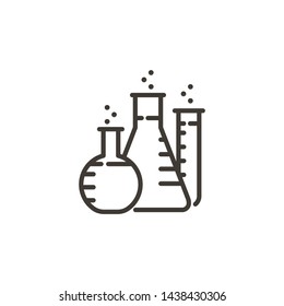 Set of laboratory flasks together. Trendy modern vector outline icon for chemistry, science, biotechnology, medical subjects