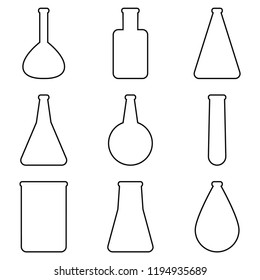 Set Of Laboratory Flasks. Vector Illustrations For Logos, Stickers, Labels, Tags And Other Design.