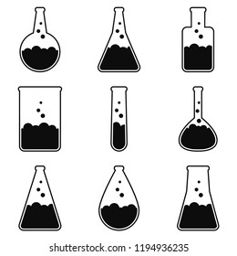 Set Of Laboratory Flasks. Vector Illustrations For Logos, Stickers, Labels, Tags And Other Design.