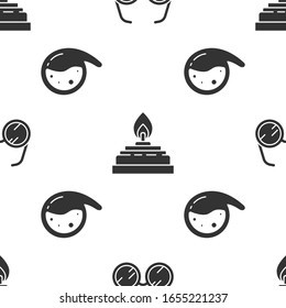 Set Laboratory glasses, Alcohol or spirit burner and Test tube and flask chemical on seamless pattern. Vector