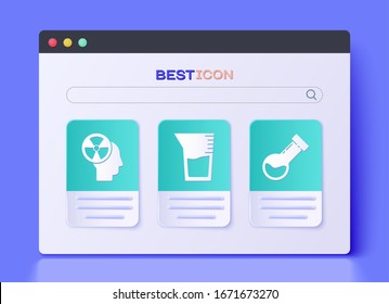 Set Laboratory glassware or beaker, Human head and a radiation and Test tube and flask chemical icon. Vector