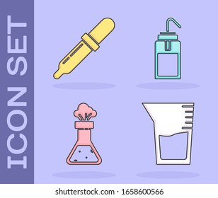 Set Laboratory glassware or beaker, Pipette, Test tube and flask chemical and Laboratory wash bottle icon. Vector