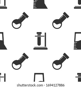 Set Laboratory glassware or beaker, Test tube flask on stand and Test tube and flask chemical on seamless pattern. Vector