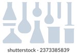 Set of laboratory glassware silhouettes: volumetric flask, Erlenmeyer flask, round-bottom flask, Fernbach flask, Petri dish, test tube, graduated cylinder, and beaker
