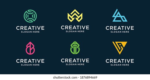 Set of laboratory and green nature leaf logo