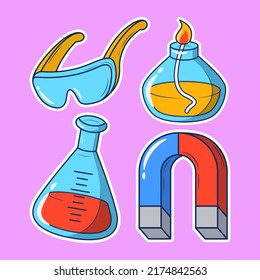 Set of Laboratory Hand Drawn Cartoon Sticker Doodle Icon