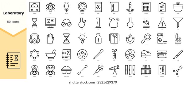 Set von Laborsymbolen. Paket mit einfachen Kunstsymbolen für Linien. Vektorgrafik