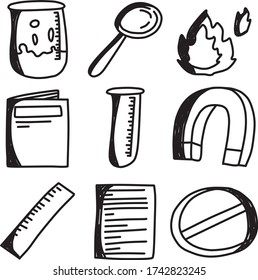 Un conjunto de íconos de laboratorio adecuados para la educación y la ciencia con estilo de doodle