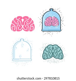 Set for laboratory research. Laboratory of pitcher and  human brain in a jar. Vector illustration.