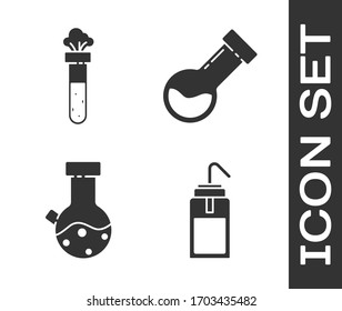 Set Laboratory wash bottle, Test tube and flask chemical, Test tube and flask chemical and Test tube and flask chemical icon. Vector