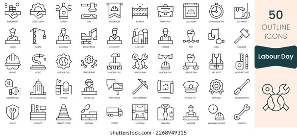Conjunto de iconos del día laboral. Iconos de estilo lineal delgado Empaquetar. Ilustración vectorial