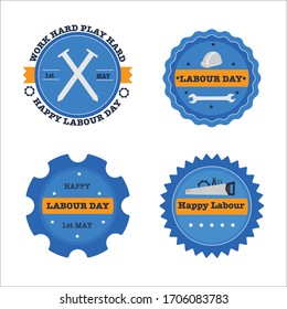 Juego de insignias para el día laboral. Ilustración vectorial. Diseño plano.