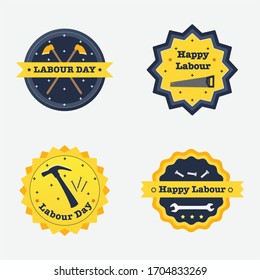 Juego de insignias para el día laboral. Ilustración vectorial. Diseño plano.