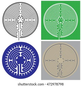 Set of Labyrinth of the Cathedral of Notre Dame in Chartres. Maze for children.