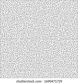 Set of labyrinths of high complexity. Vector illustration of a maze. Abstract geometric background. Black and white patterns.