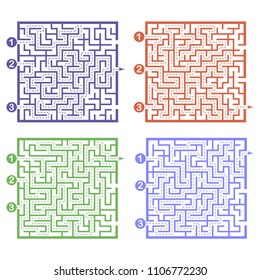 Set of labyrinths, mazes conundrums for kids. Baby puzzles with entry and exit. Children riddle games.