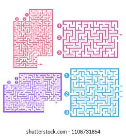 Set of labyrinths, mazes conundrums for kids. Baby puzzles with entry and exit. Children riddle games.