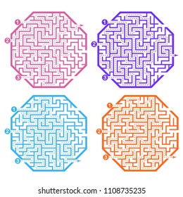 Set of labyrinths, mazes conundrums for kids. Baby puzzles with entry and exit. Children riddle games.