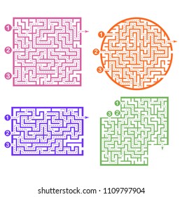 Set of labyrinths, mazes conundrums for kids. Baby puzzles with entry and exit. Children riddle games.
