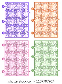 Set of labyrinths, mazes conundrums for kids. Baby puzzles with entry and exit. Children riddle games.