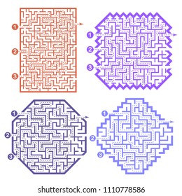 Set of labyrinths, mazes conundrums for kids. Baby puzzles with entry and exit. Children riddle games.